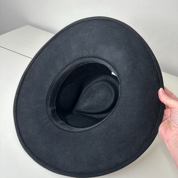 NWOT Sturdy Black Teardrop Round Wide Brim Wool Fedora Unisex - Picture 2 of 15